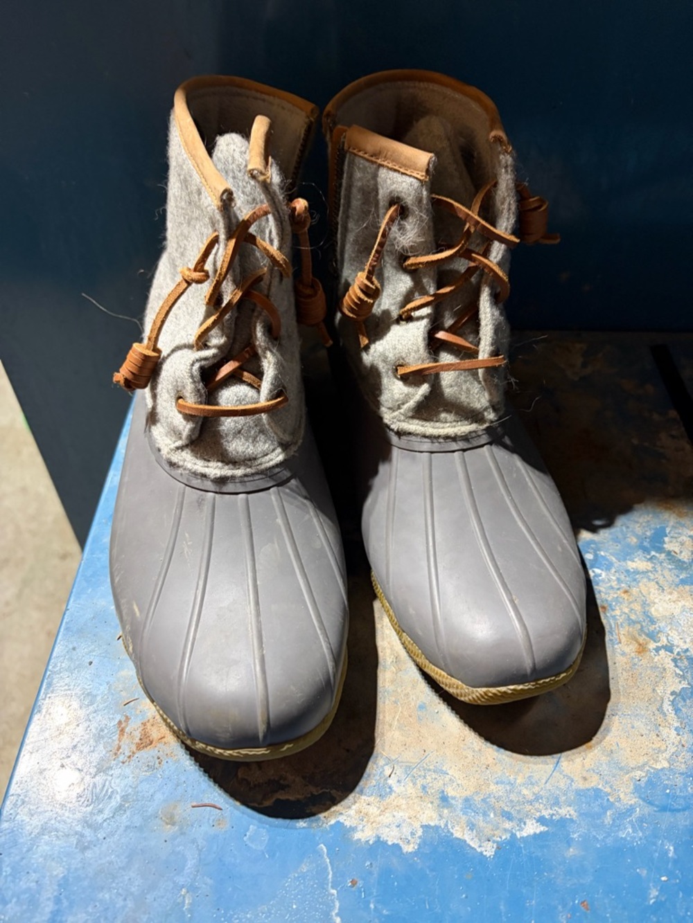 Sperry Gray and Tan Duck Boots